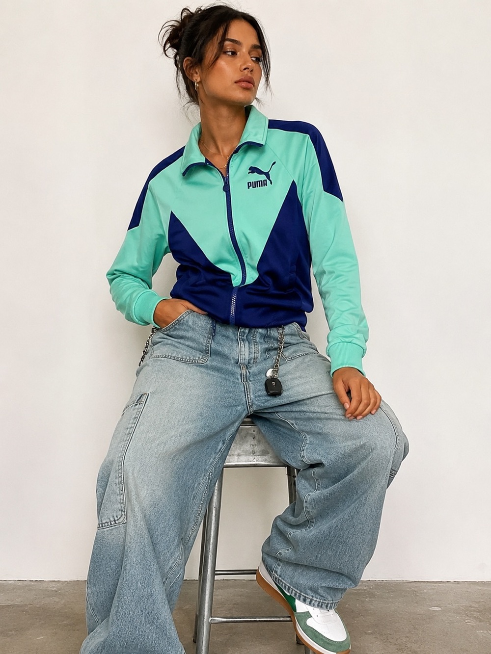 PUMA Track Jacket XS NWT Mint Purple Colorblock Full Zip Retro Y2K Streetwear